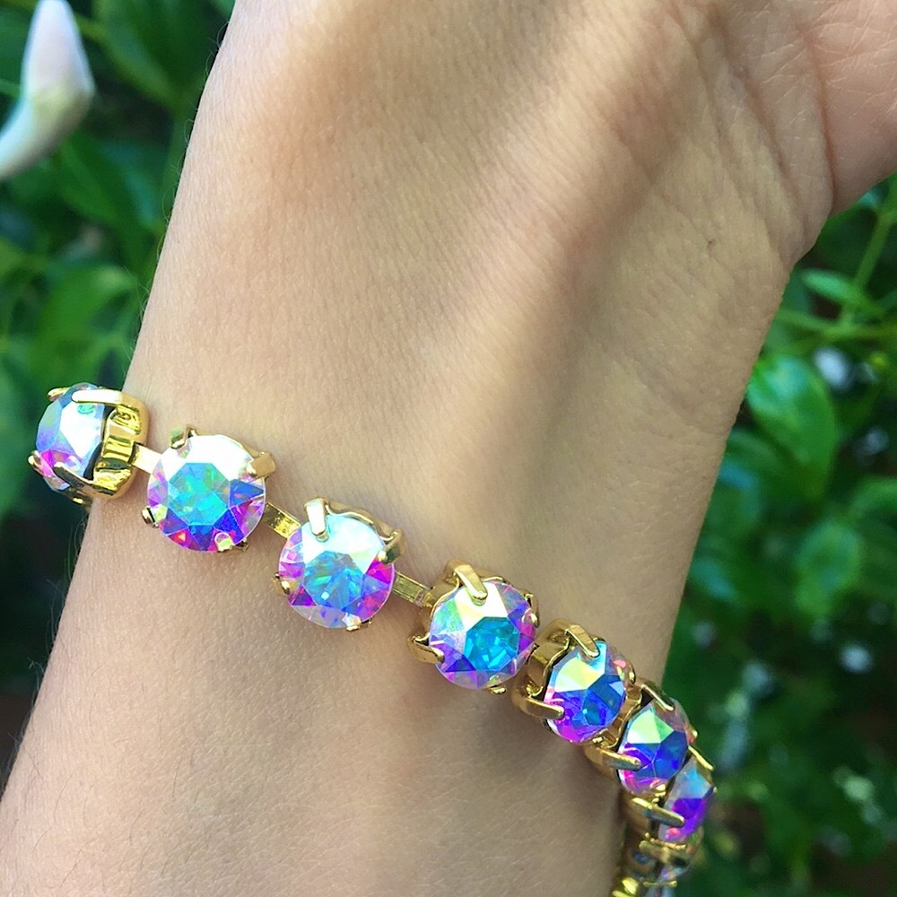 Aurora Borealis + Gold Crystal Tennis Bracelet - Picture 7 of 16